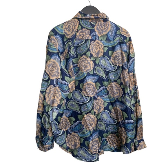 Vintage Silk Abel Women's Blouse Size XL button Up Blue Paisley Floral Top - Picture 2 of 5